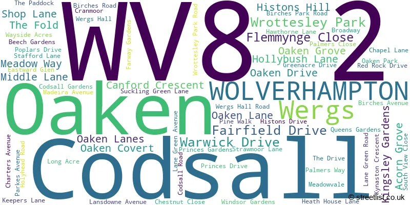 A word cloud for the WV8 2 postcode